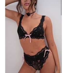 NWT SET: For Love and Lemons Noelle Lace Black Bra High Waist Panty Lingerie XS